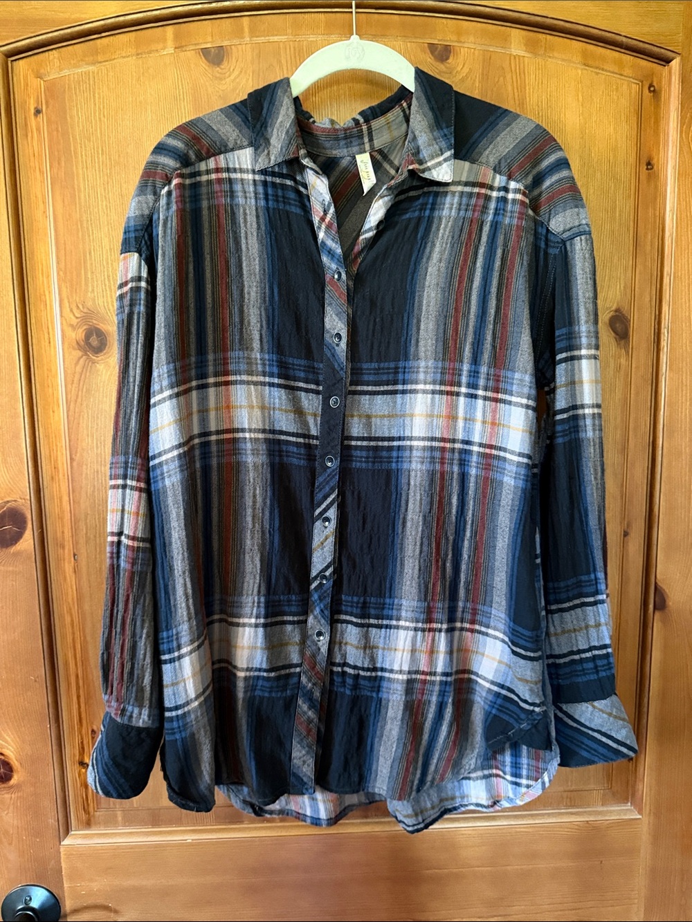 Free People Plaid Button-Down Shirt - Navy, Cream, Red